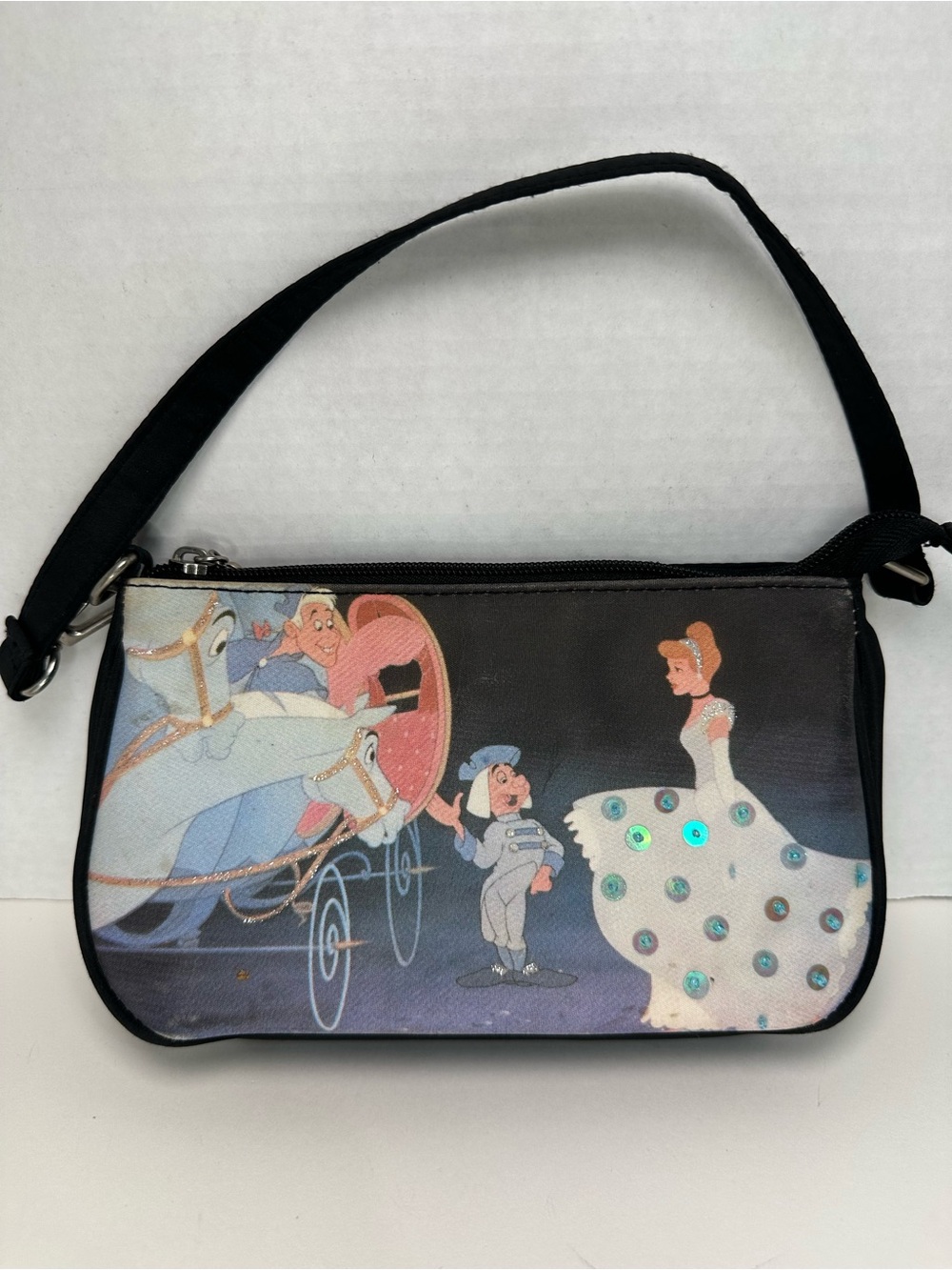 Disney Children’s Cinderella Shoulder Bag in Black, White and Pink with sequins